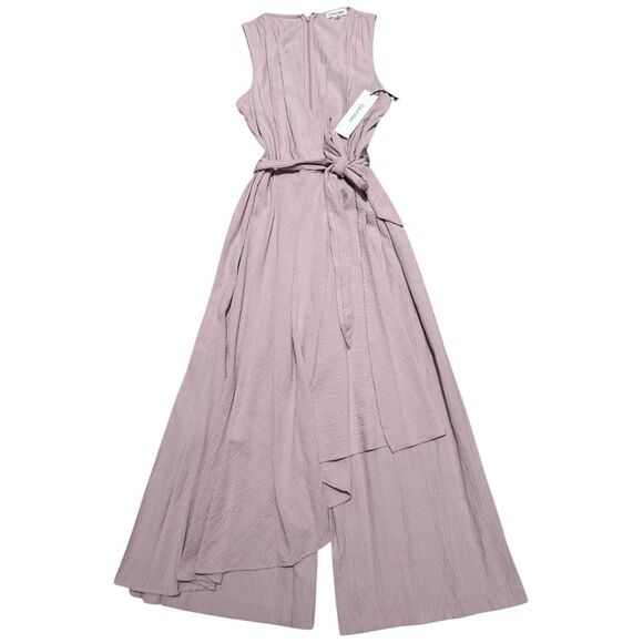 CALVIN KLEIN NWT Dusty Rose Textured Gauze Sleeveless Mock-Wrap Jumpsuit 6 - Picture 2 of 12